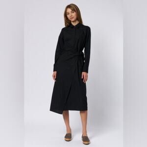 Xirena McCallister Poplin Cotton Wrap Midi Dress Side Tie Black NEW Size XS